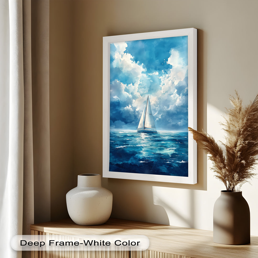 Blue Sky – White Sailboat Oil Painting
