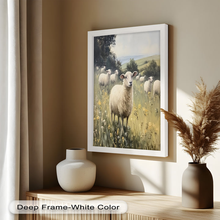 Sheep in Spring Meadow – Pastoral Oil Painting