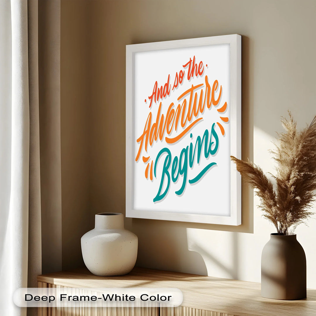 Positive Energy Oil Painting – “Adventure Begins” Quote for Travelers and Graduates
