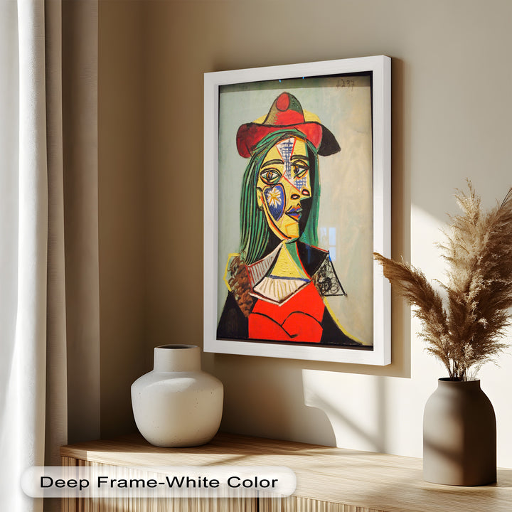Strahlender Blick – Frau mit rotem Hut, kubistisches Porträt, Picasso-Ölgemälde