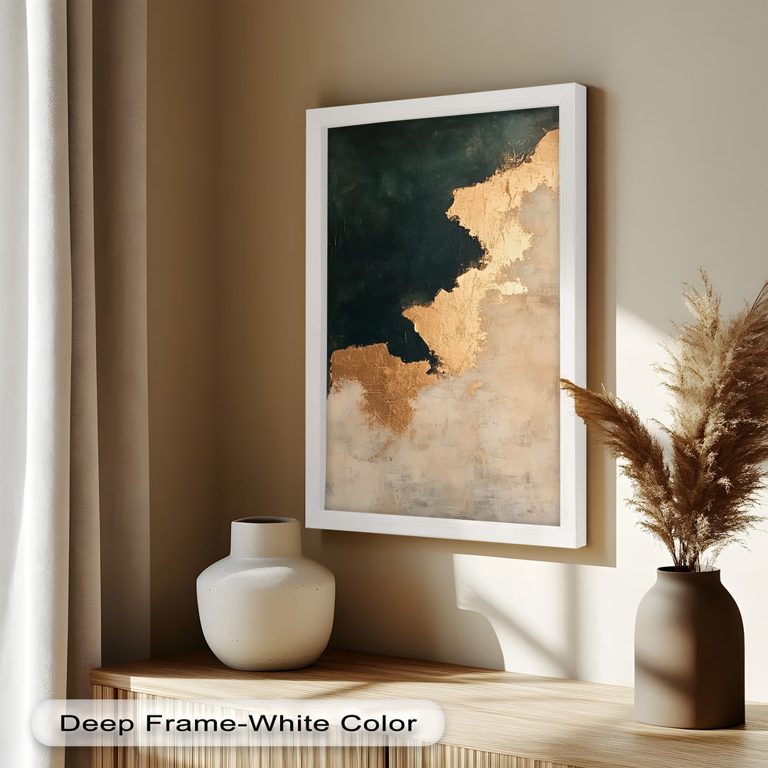 Golden Drift – Minimalistisches abstraktes Ölgemälde in Gold und Dunkelgrün