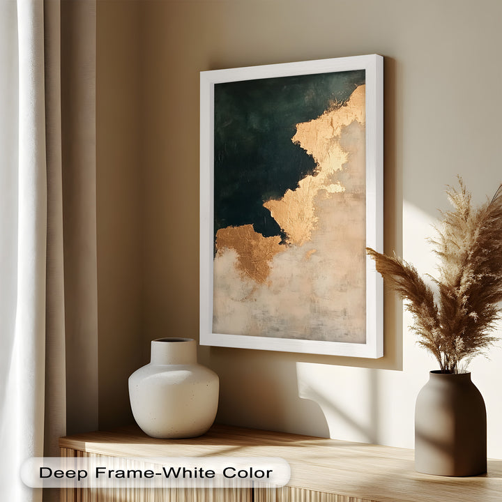 Golden Drift – Minimalistisches abstraktes Ölgemälde in Gold und Dunkelgrün