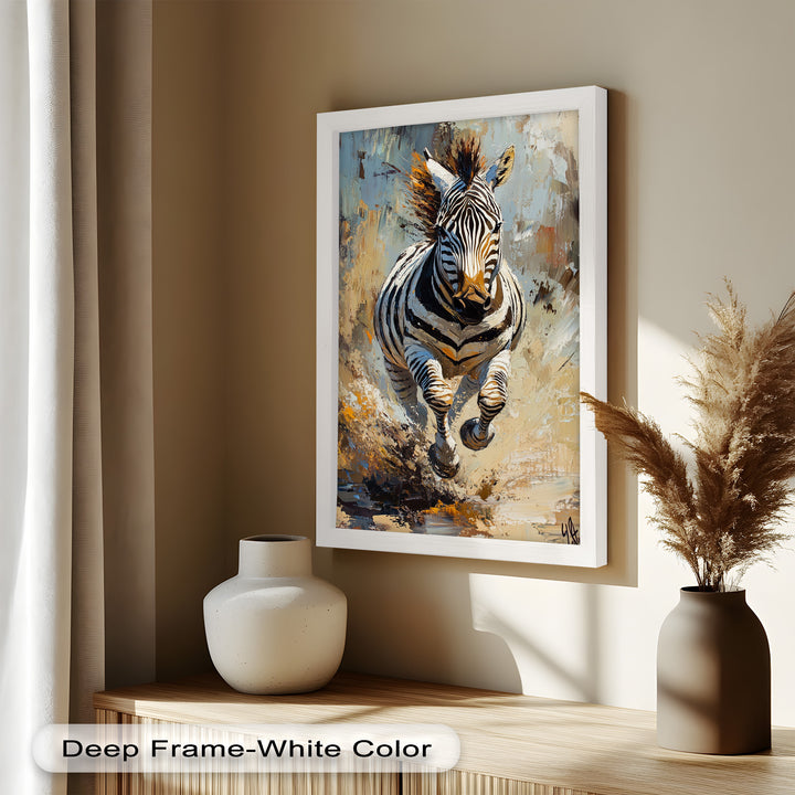 Charging Zebra in Dust Storm – Wildlife Animal Oil Painting