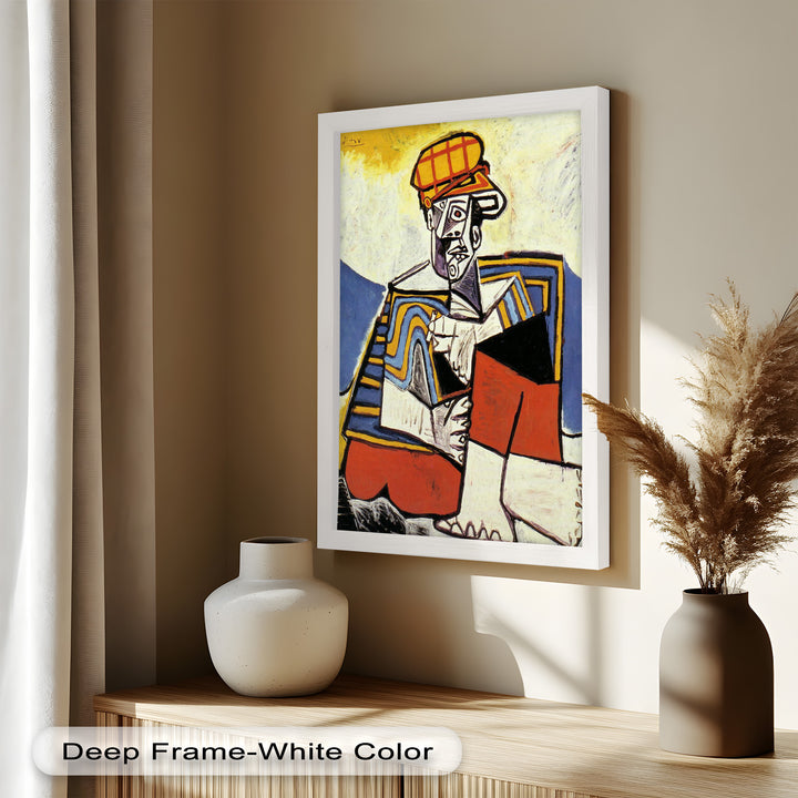 Geometric Man in Red Hat Wall Art – Cubist Oil Painting