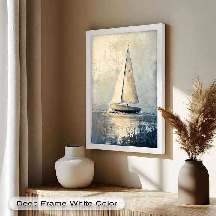 Golden Sail – Minimalistisches Ölgemälde „Boot auf See“