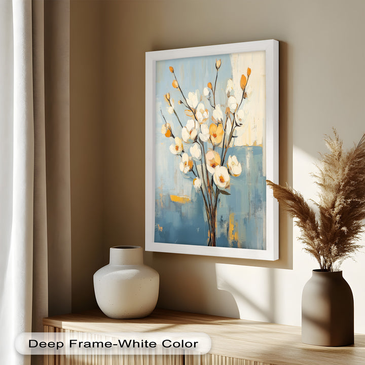 Golden Magnolia – White and Amber Blossoms Flower Oil Painting