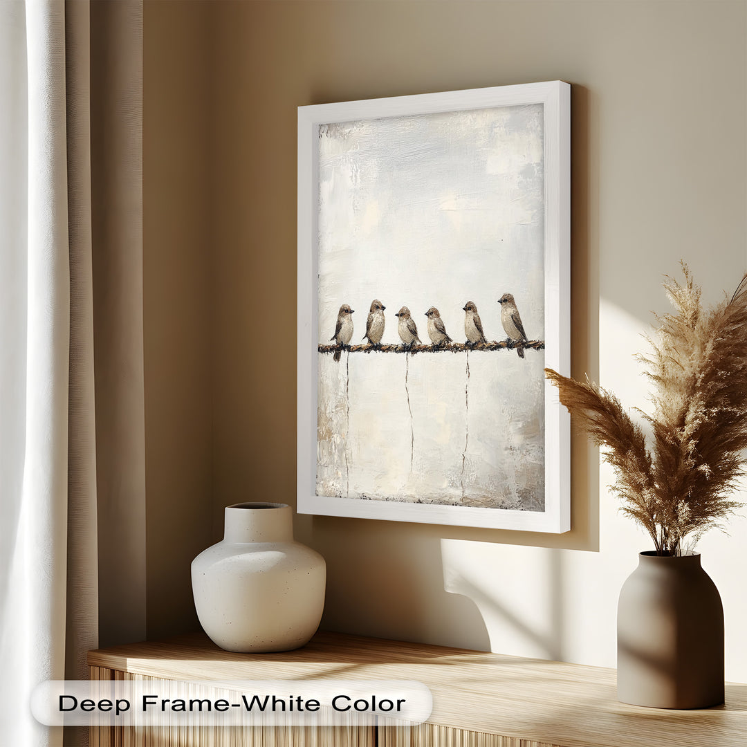 Six Birds in Stillness – Animal Oil Painting