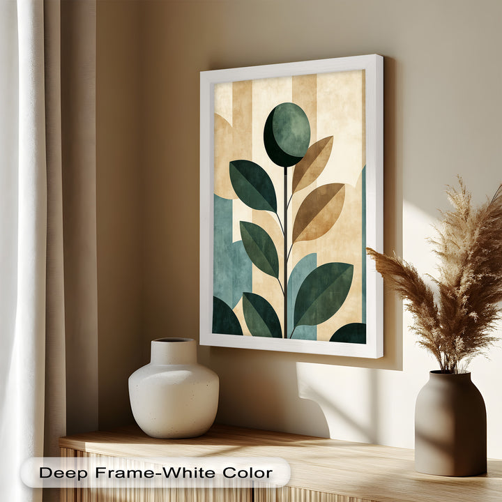 Geometric Botanical – Mid-Century Modern Leaf Oil Painting