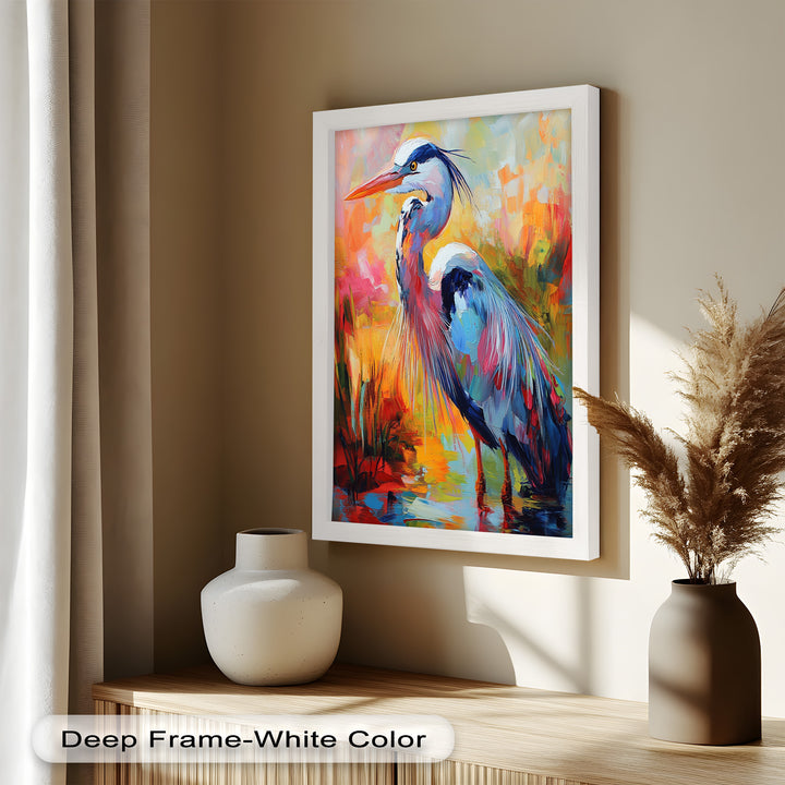 Colored Heron in Abstract Color Splash – Animal Oil Painting
