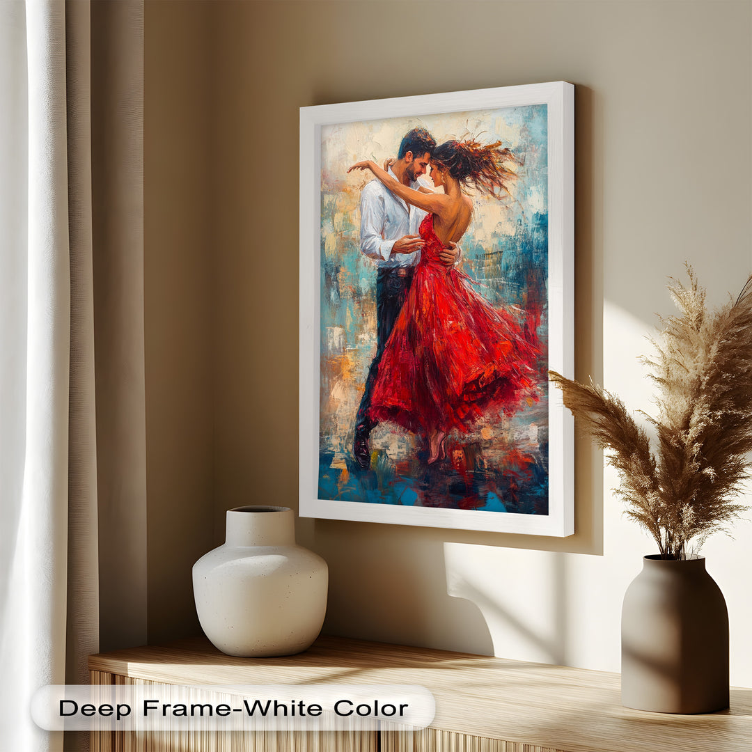 Flamenco Fire – Romantic Couple in Red Dress Oil Painting