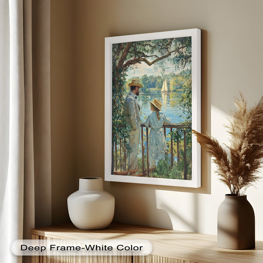 Father and Daughter by the Lake - Impressionist Oil Painting