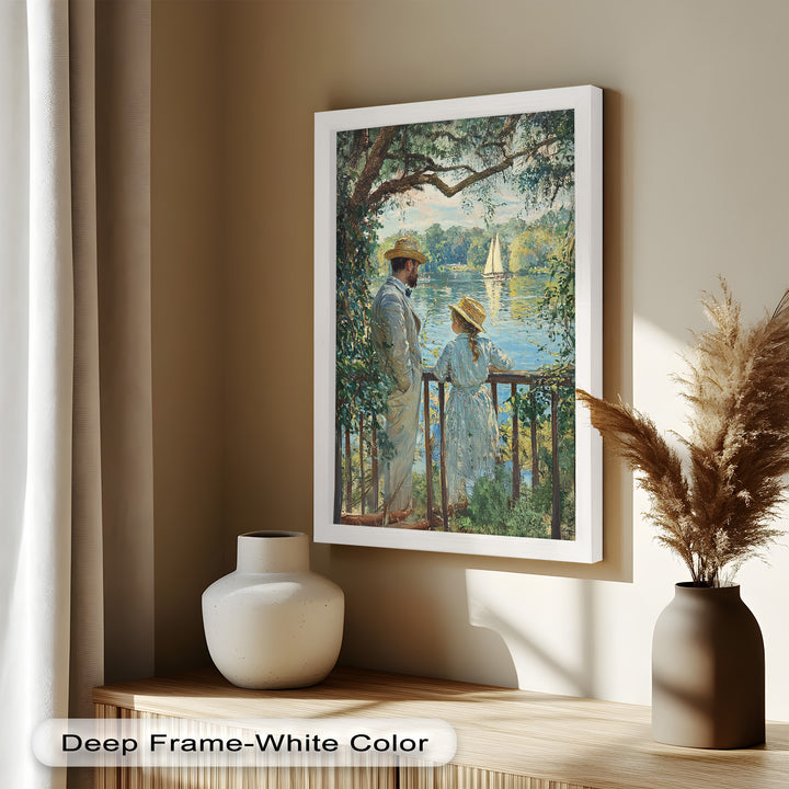 Father and Daughter by the Lake - Impressionist Oil Painting