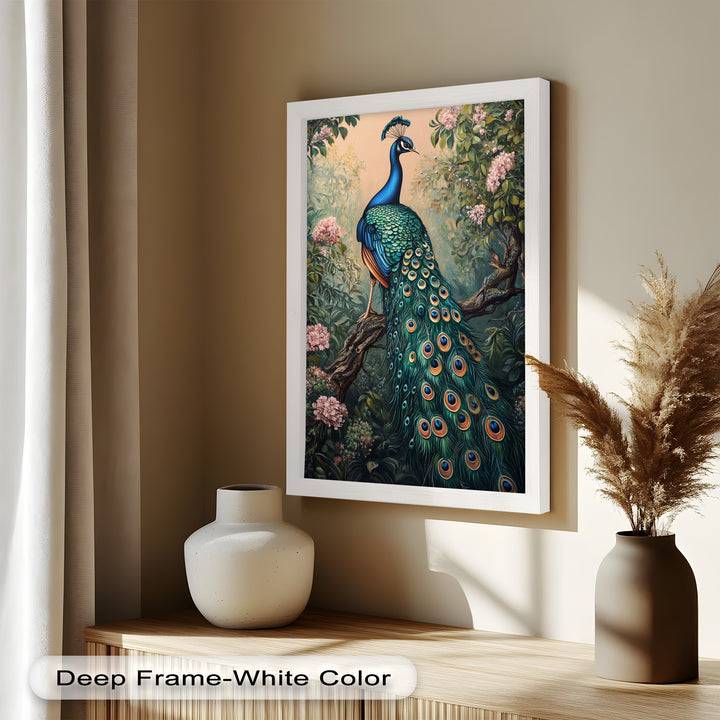 Peacock Among Blossoms – Regal Garden Beauty Animal Oil Painting