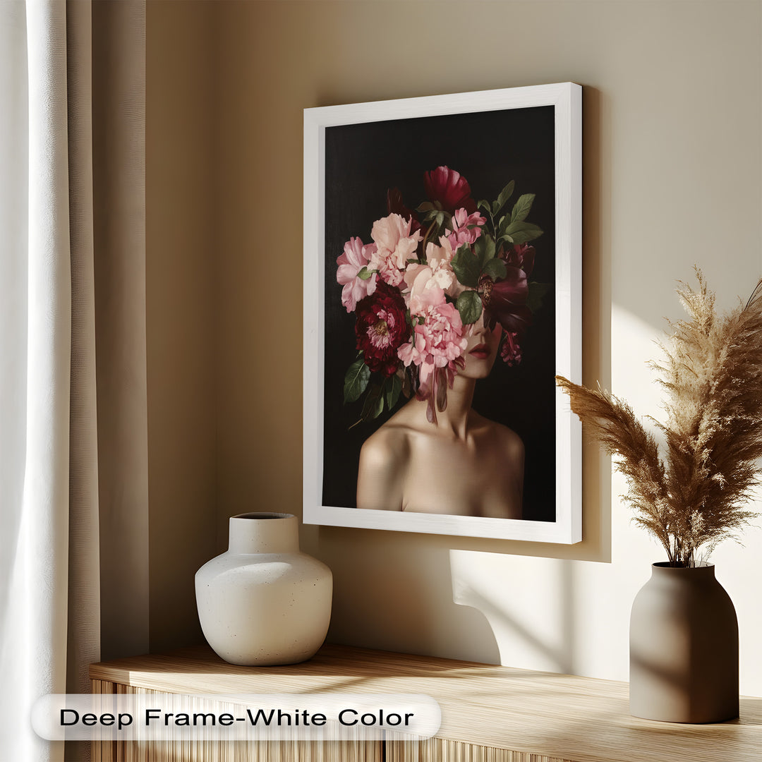 Blossom Veil – Romantic Floral Portrait Oil Painting