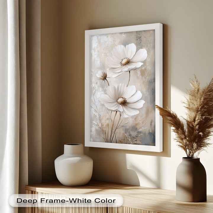 Soft Ivory Blooms – Neutral Flower Oil Painting