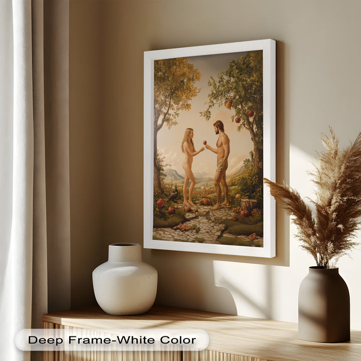 The First Temptation – Adam and Eve in Eden Renaissance Oil Painting