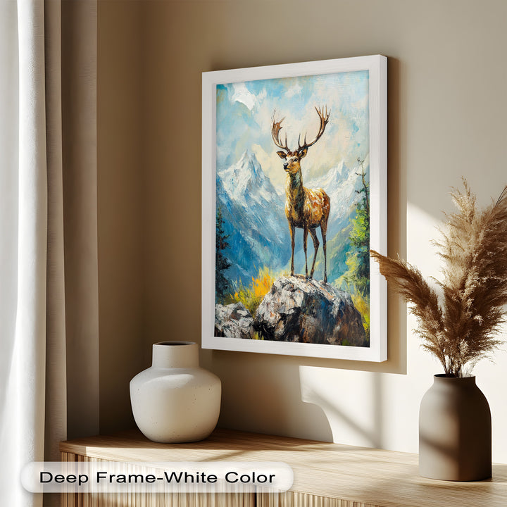 Stag in Mountain Landscape - Animal Oil Painting