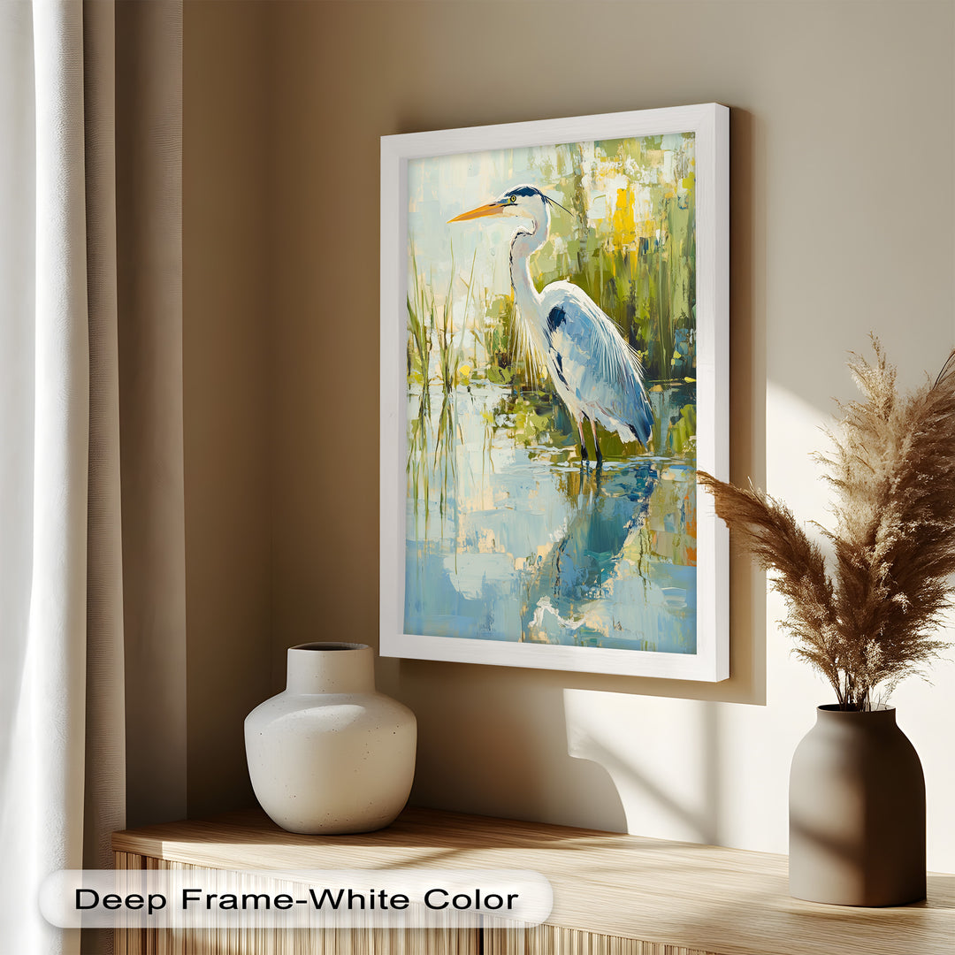 Reflections of Grace – Heron in Wetlands Oil Painting