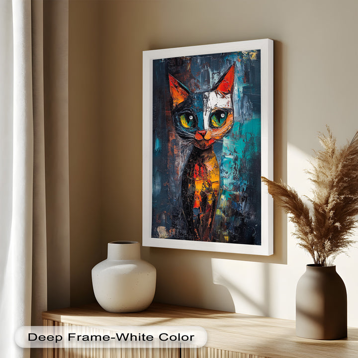 Abstraktes Katzenportrait mit Neonfarben - Tierölgemälde