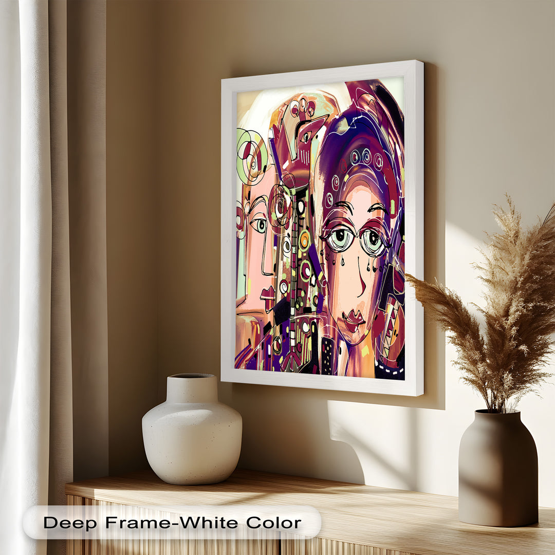 Whispers in Color – Dual Faces with Expressive Eyes Picasso Oil Painting