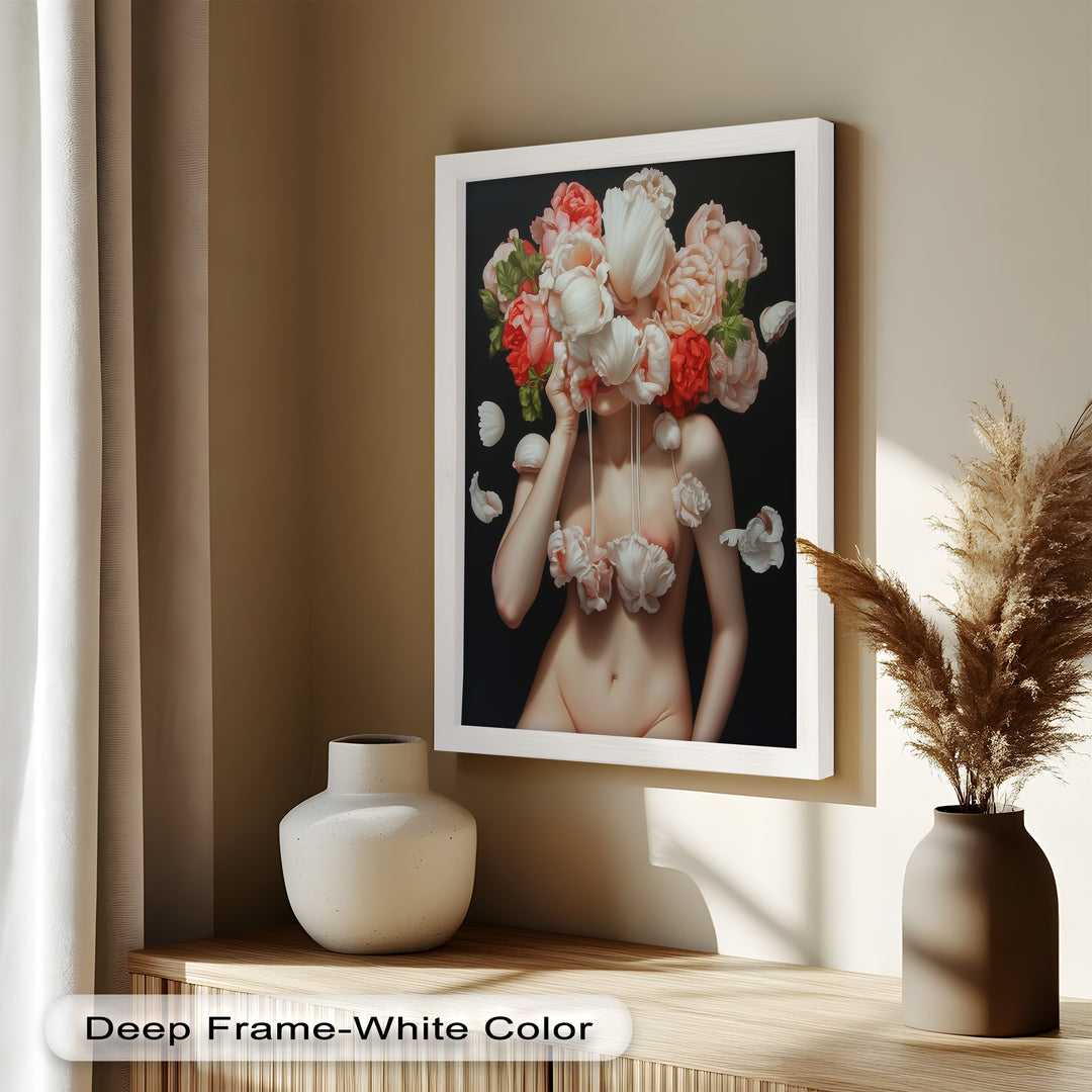 Bloomveil – Surreal Nude with Cascading Petals Oil Painting