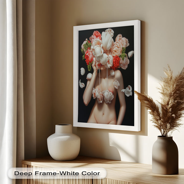 Bloomveil – Surreal Nude with Cascading Petals Oil Painting