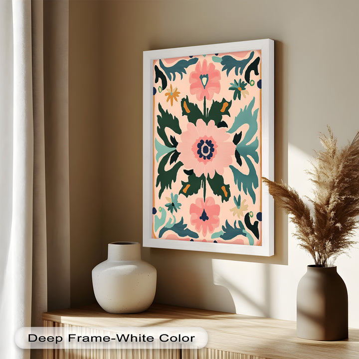 Folk Bloom – Symmetrisches Boho-Blumenölgemälde
