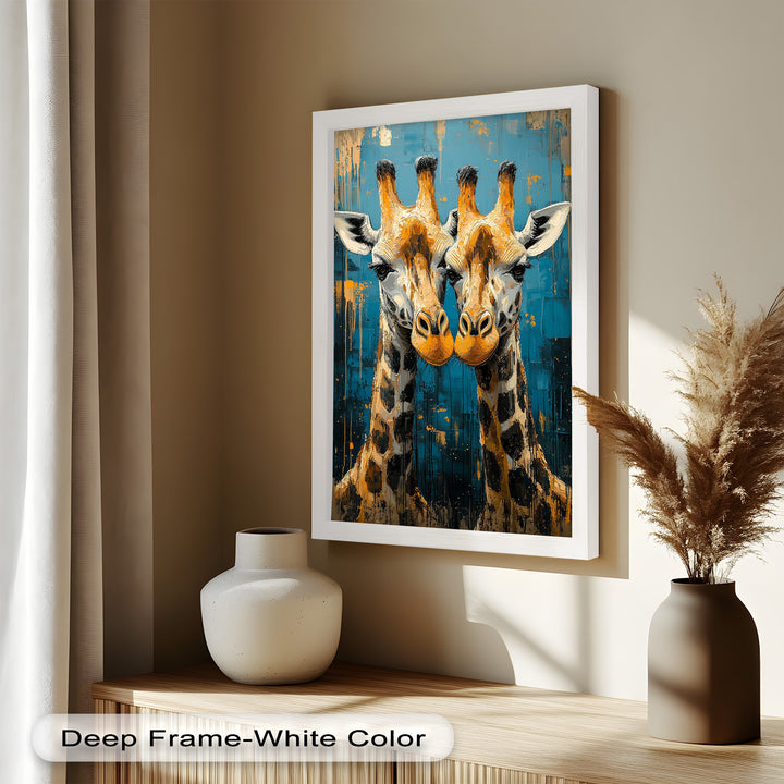 Zwei Giraffen in blauer abstrakter Harmonie - Tierölgemälde