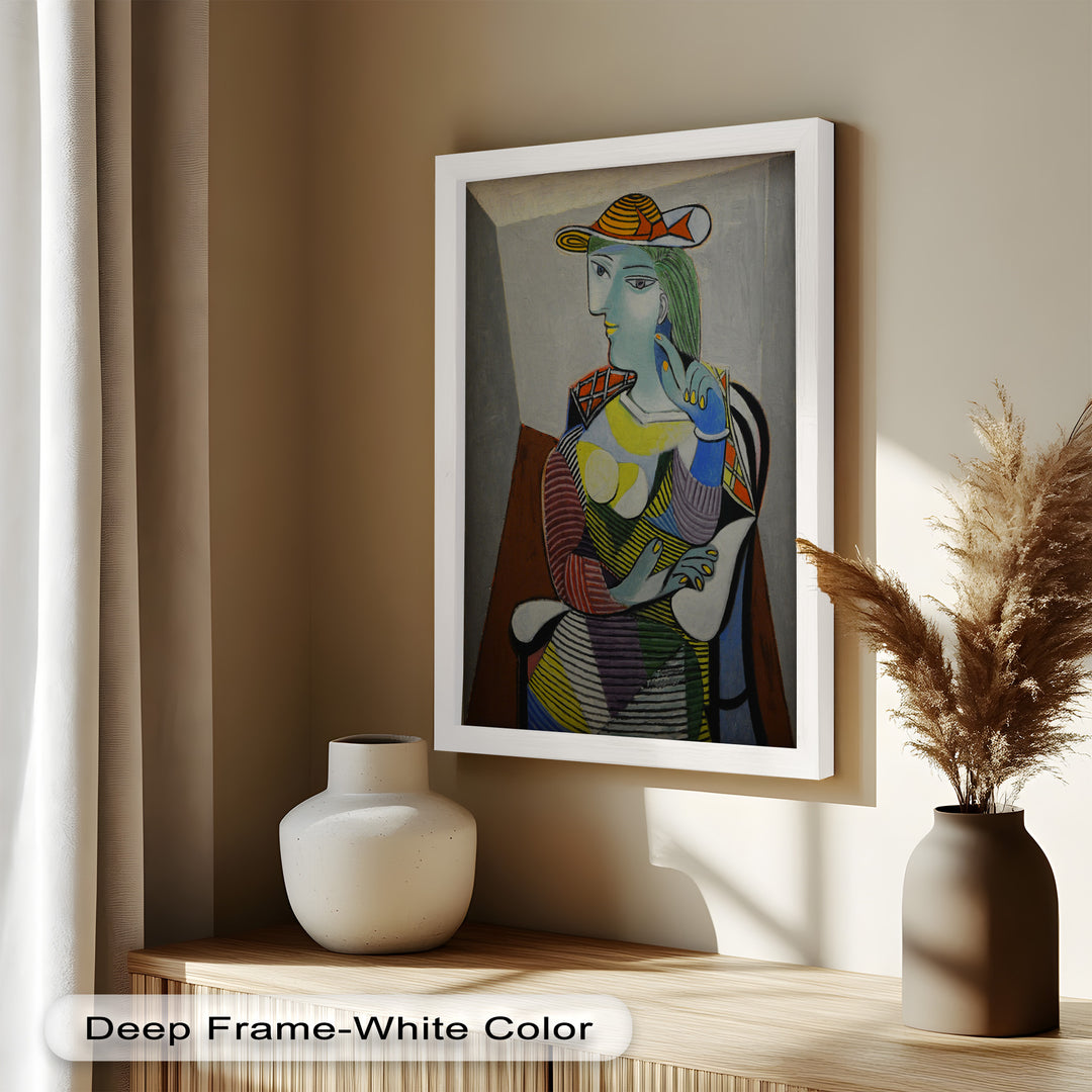 Striped Serenity – Colorful Woman in Hat Picasso Oil Painting