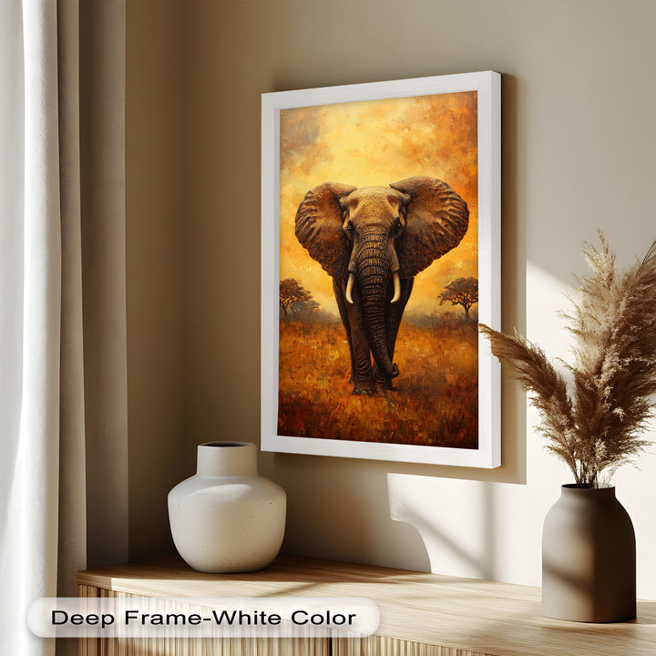 Majestic Elephant at Sunset – Wildlife Oil Painting