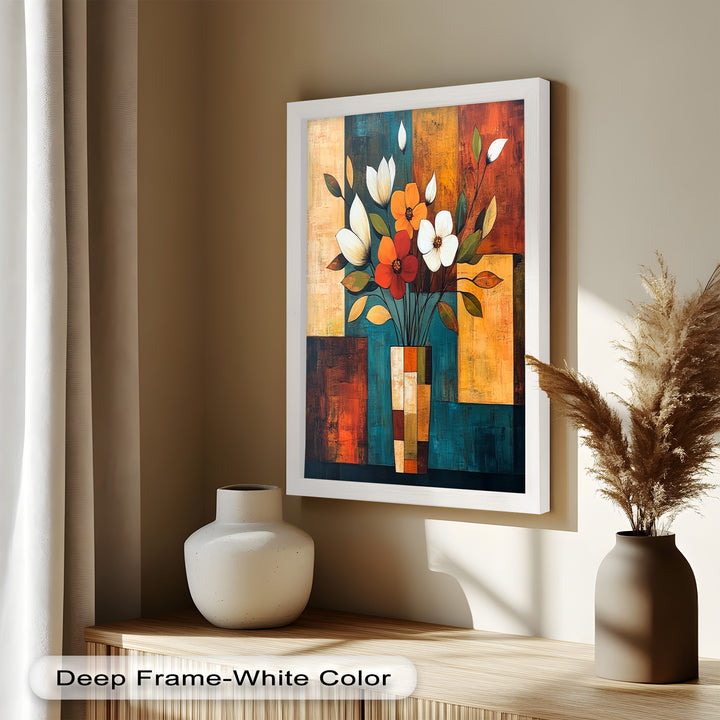 Geometric Bloom – Modern Floral Abstract Oil Painting