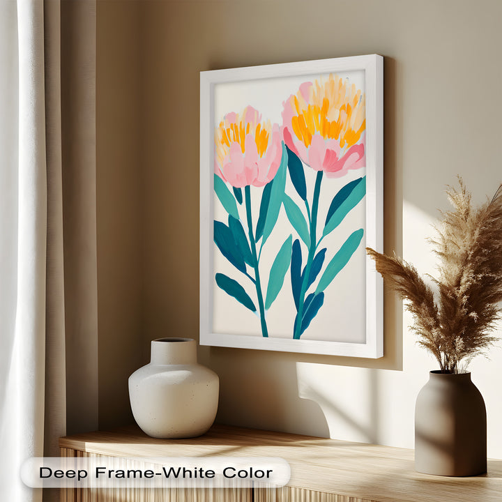 Sunburst Peonies – Modernes Boho-Blumenölgemälde