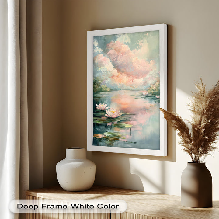 Pastel Water Lilies in Tranquil Lake - Flower Oil Painting