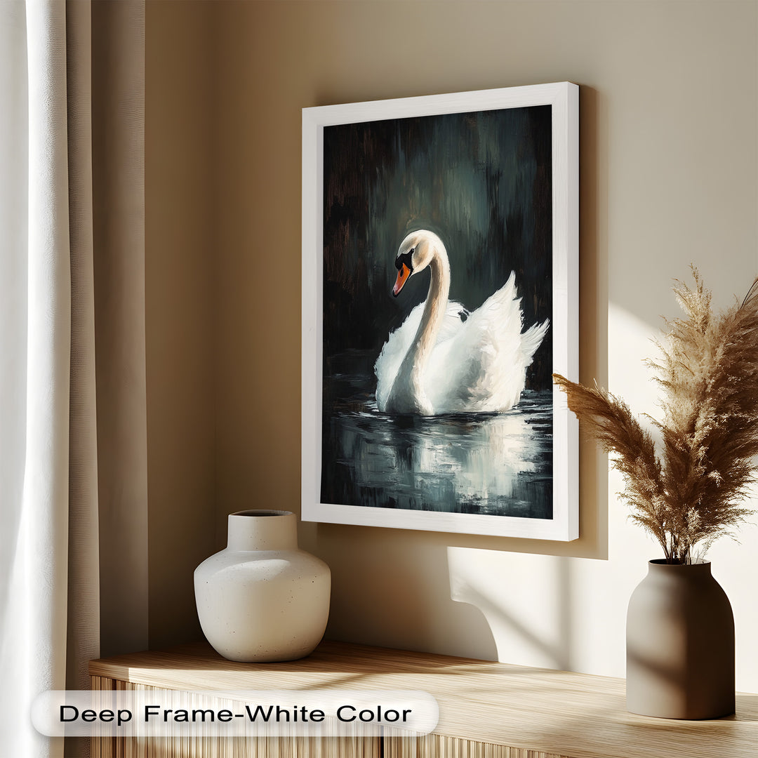 Solitary Grace – White Swan Oil Painting
