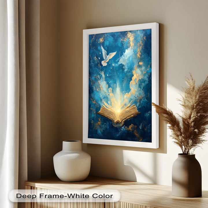 Illuminated Bible with Dove - Christian Oil Painting