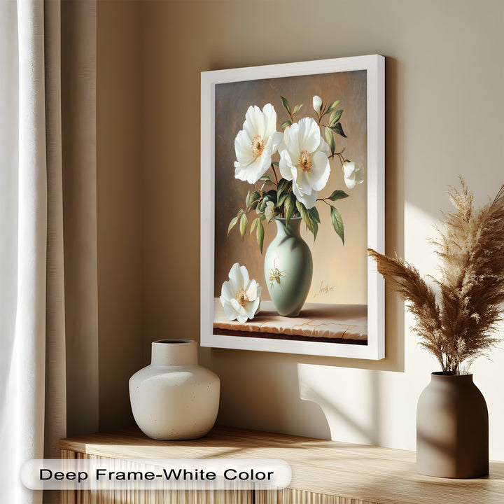 White Peony Still Life – Classic Floral Arrangement Flower Oil Painting