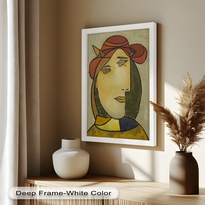 Melancholy in Red Hat – Minimalist Portrait Picasso Oil Painting