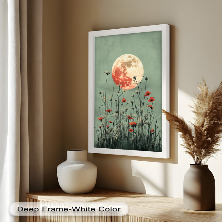 Celestial Wildflowers – Full Moon Over Red Meadow Blooms Oil Painting