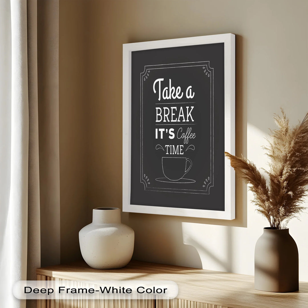 Monochrome Oil Painting – “It’s Coffee Time” Framed Kitchen Art
