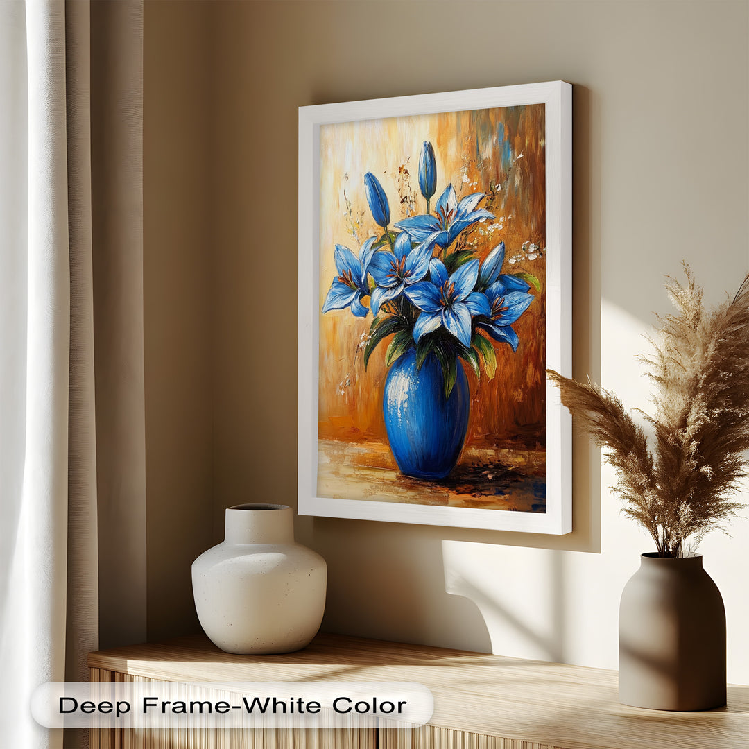 Azure Blossoms in a Blue Vase – Flower Oil Painting