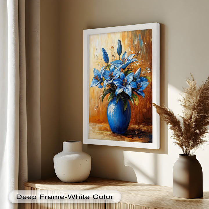 Azure Blossoms in a Blue Vase – Flower Oil Painting