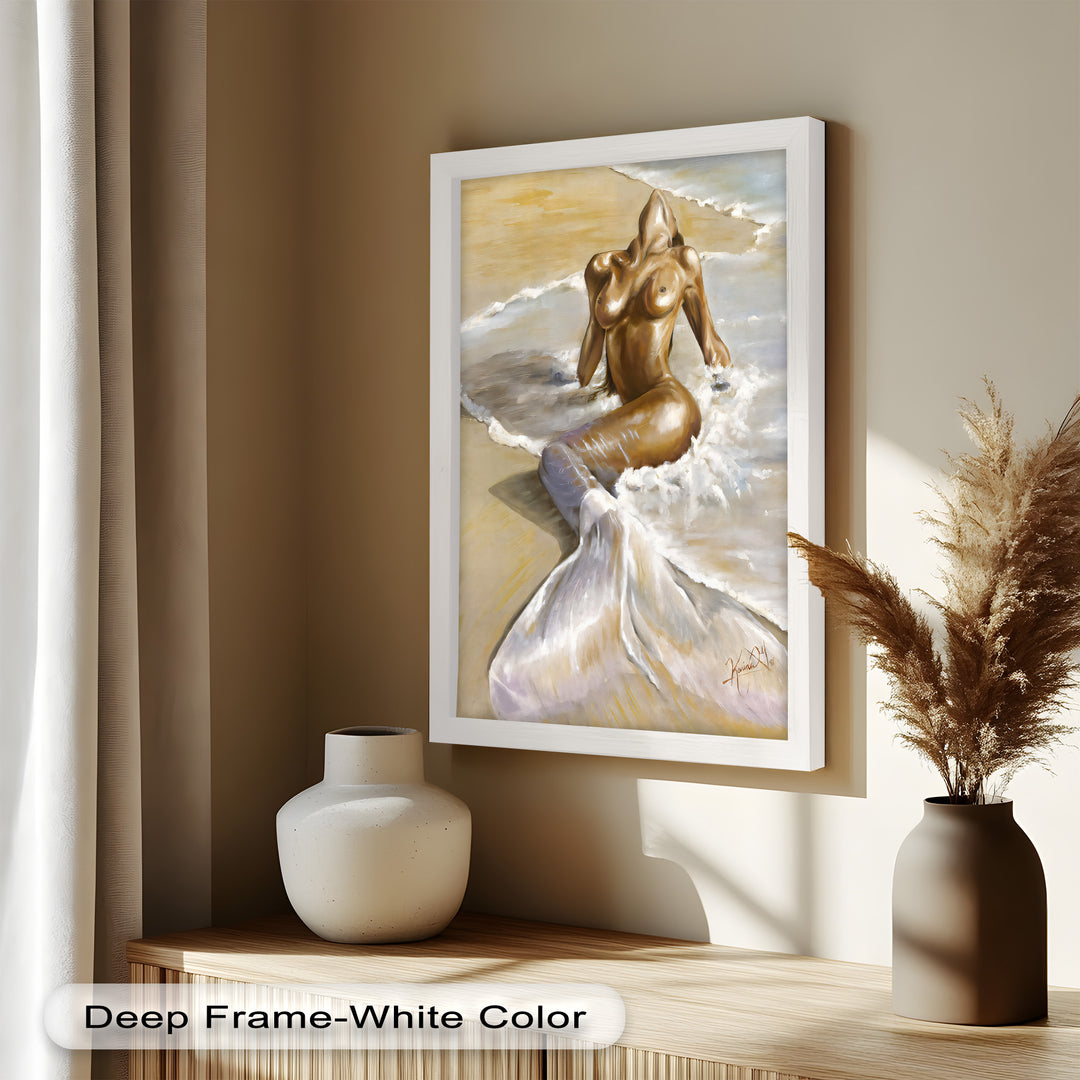 Golden Tide – Sensual Mermaid Oil Painting