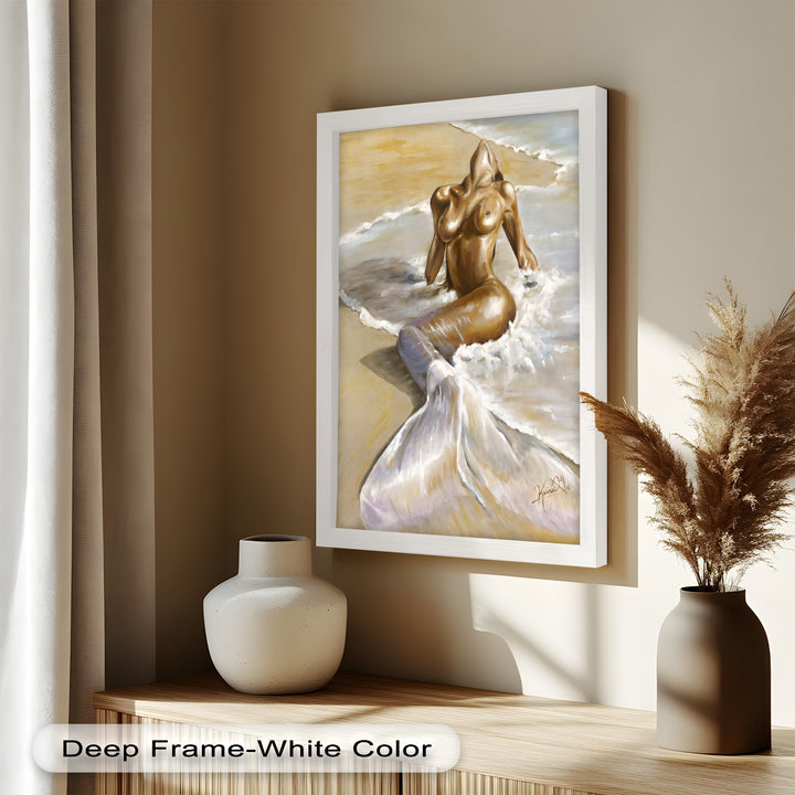 Golden Tide – Sensual Mermaid Oil Painting