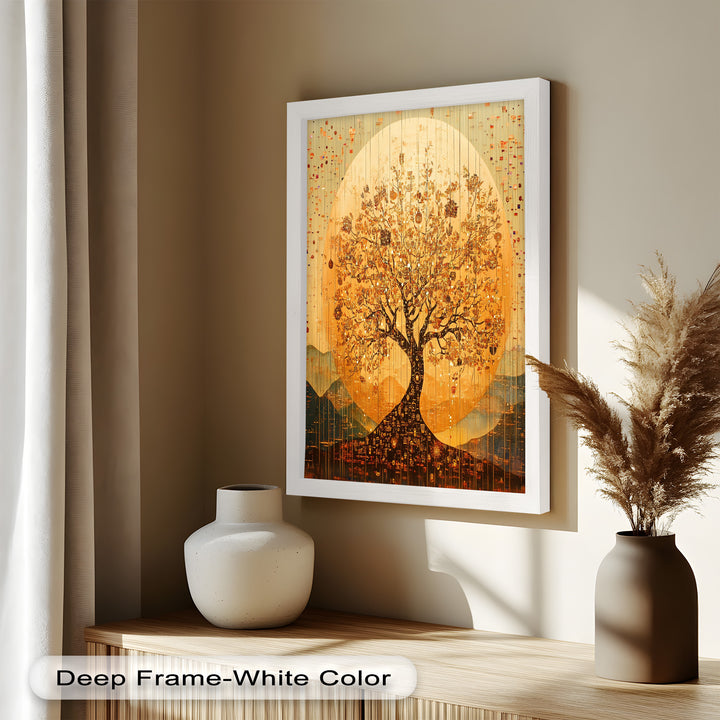 Tree of Light – Radiant Abstract Golden Tree Oil Painting