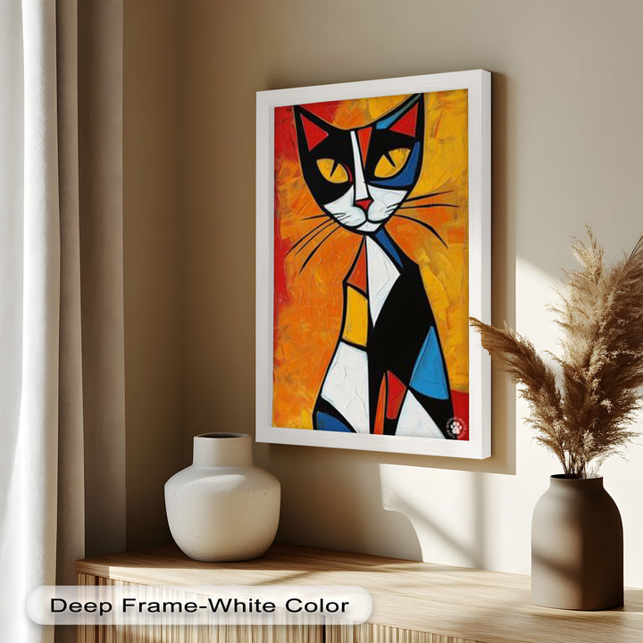 Geometrische Katze in kräftigen Farben – Picasso-Ölgemälde