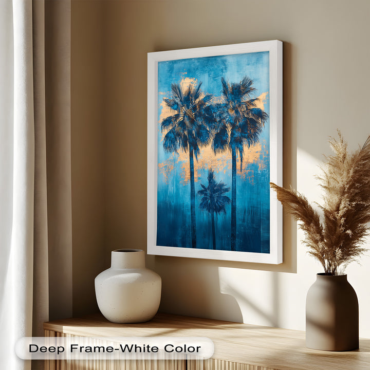 Blue Sunset Palms – Tropical Oil Painting