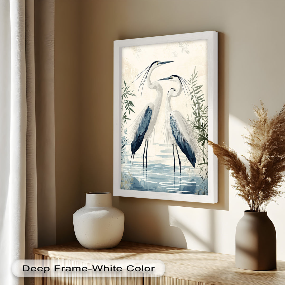 Twin Herons in Harmony – Bird Oil Painting
