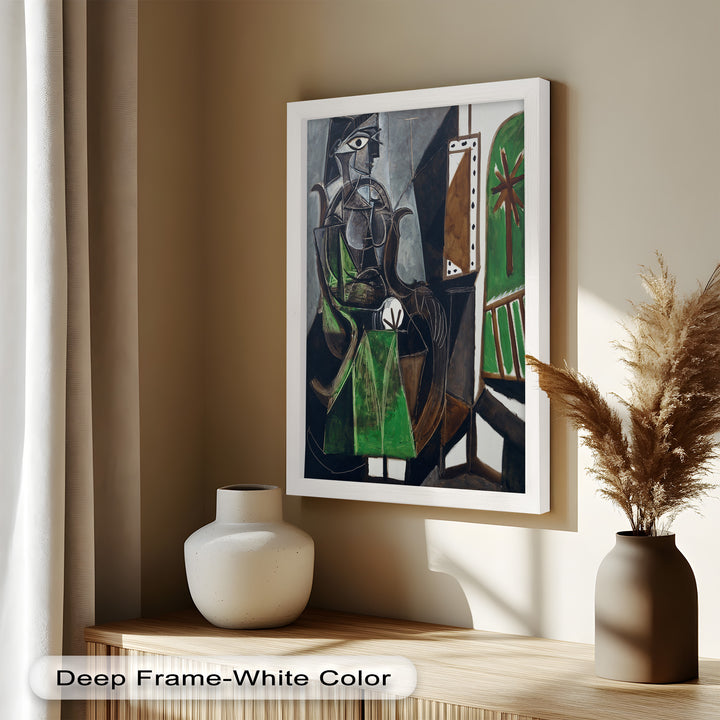 Figure by the Window – Abstract Green Interior Picasso Oil Painting