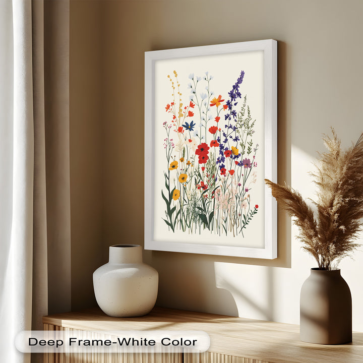 Wild Meadow Bloom – Farbenfrohes botanisches Ölgemälde im Boho-Stil