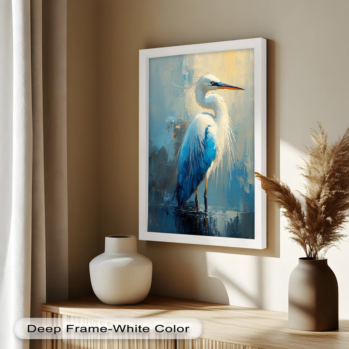 Blue Heron in Abstract – Framed Oil Painting